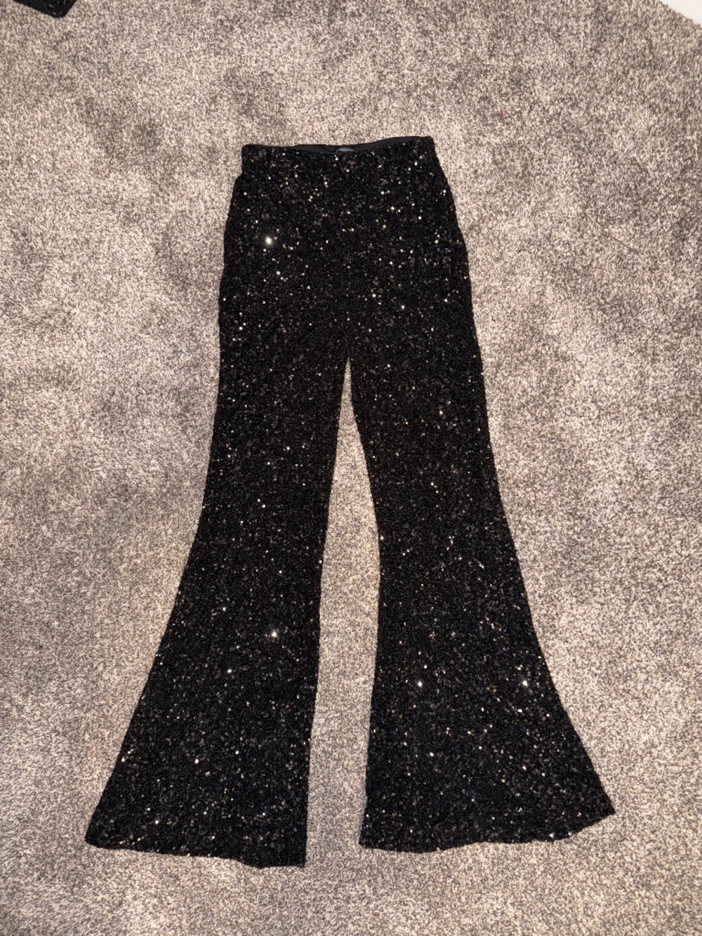 Express Black Sequined Flare Pants